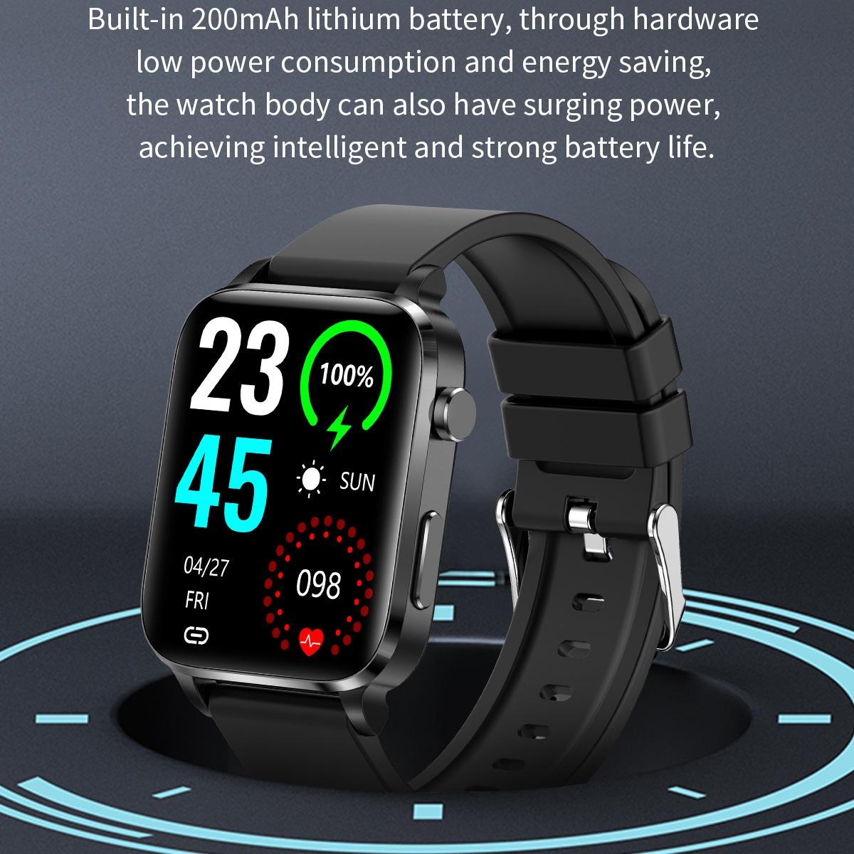 1.7 Inch Hd Square Screen Leather Strap Smart Watch Supports Body Temperature Monitoring / Blood Oxygen Monitoring - Brown