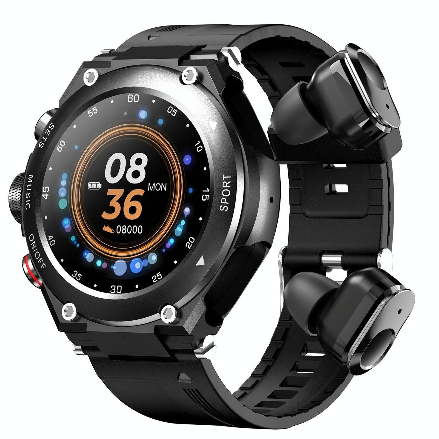 1.28 Inch Ips Touch Screen 2 In 1 Bluetooth Headset Smart Watch Support Heart Rate Monitoring / Bluetooth Music - Silver