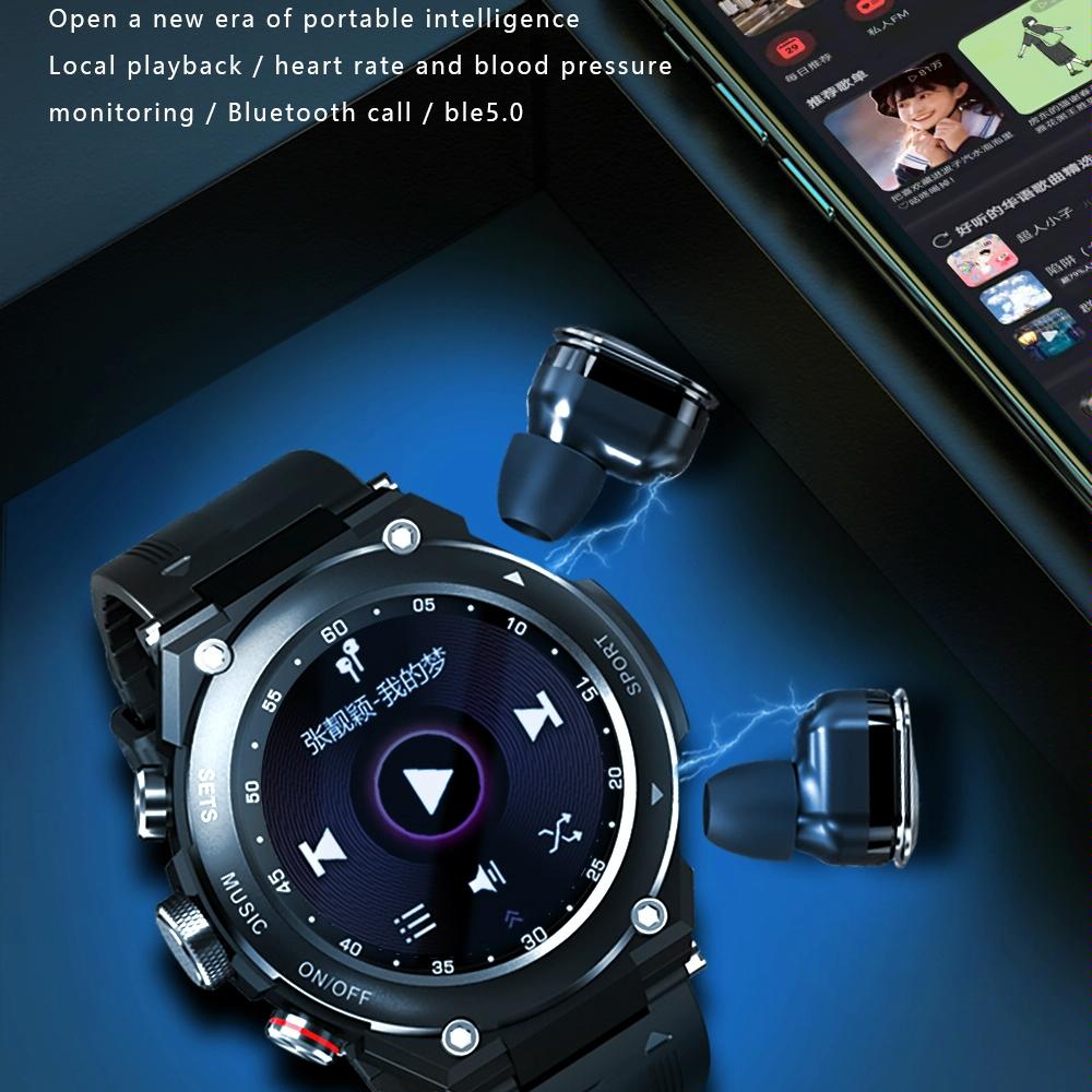 1.28 Inch Ips Touch Screen 2 In 1 Bluetooth Headset Smart Watch Support Heart Rate Monitoring / Bluetooth Music - Silver