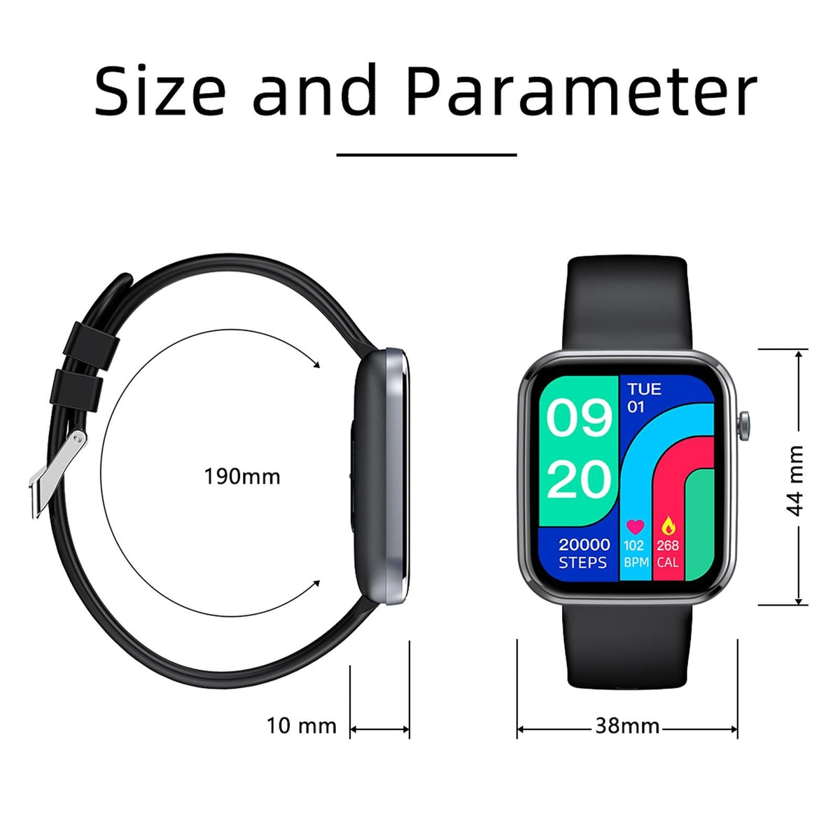 1.69 Inch Ip67 Waterproof Smart Watch With Touch Screen Health Monitoring - Black