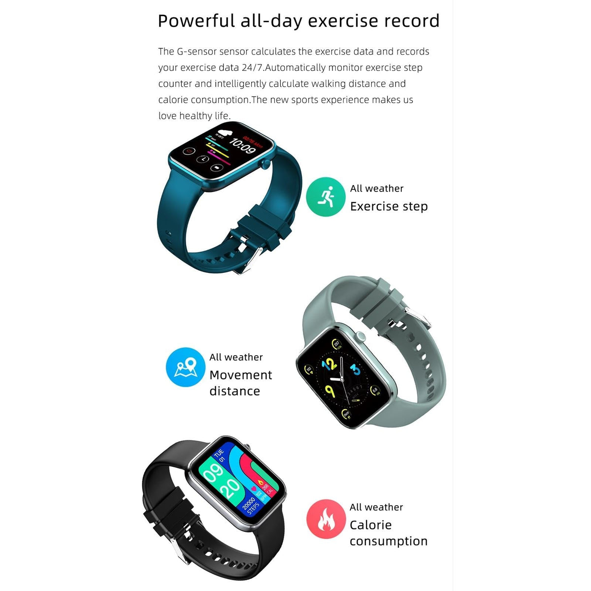 1.69 Inch Ip67 Waterproof Smart Watch With Touch Screen Health Monitoring - Black