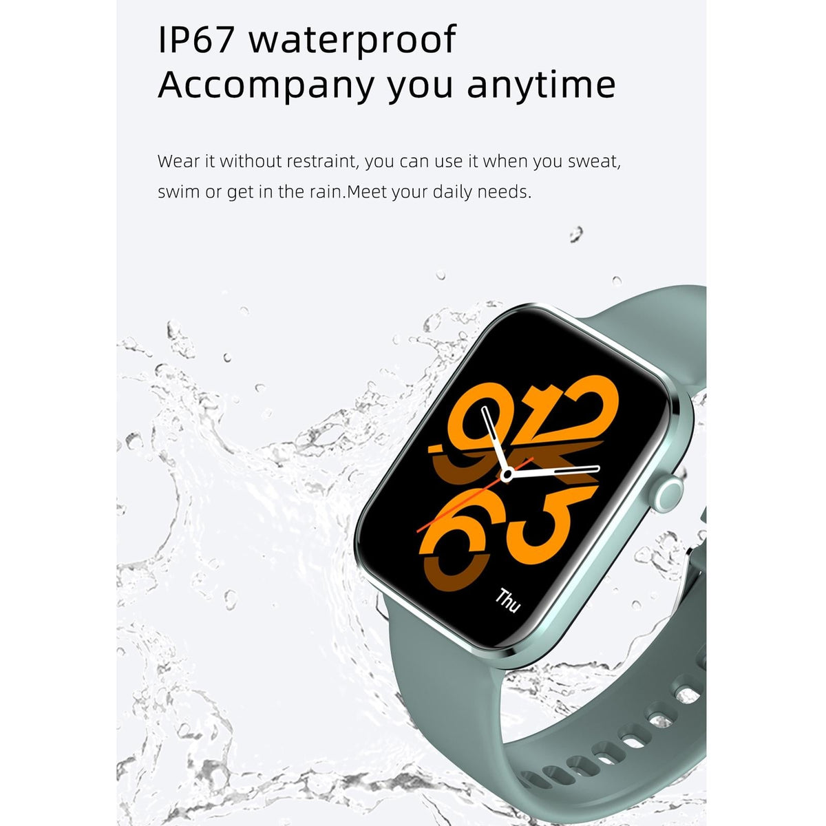 1.69 Inch Ip67 Waterproof Smart Watch With Touch Screen Health Monitoring - Black