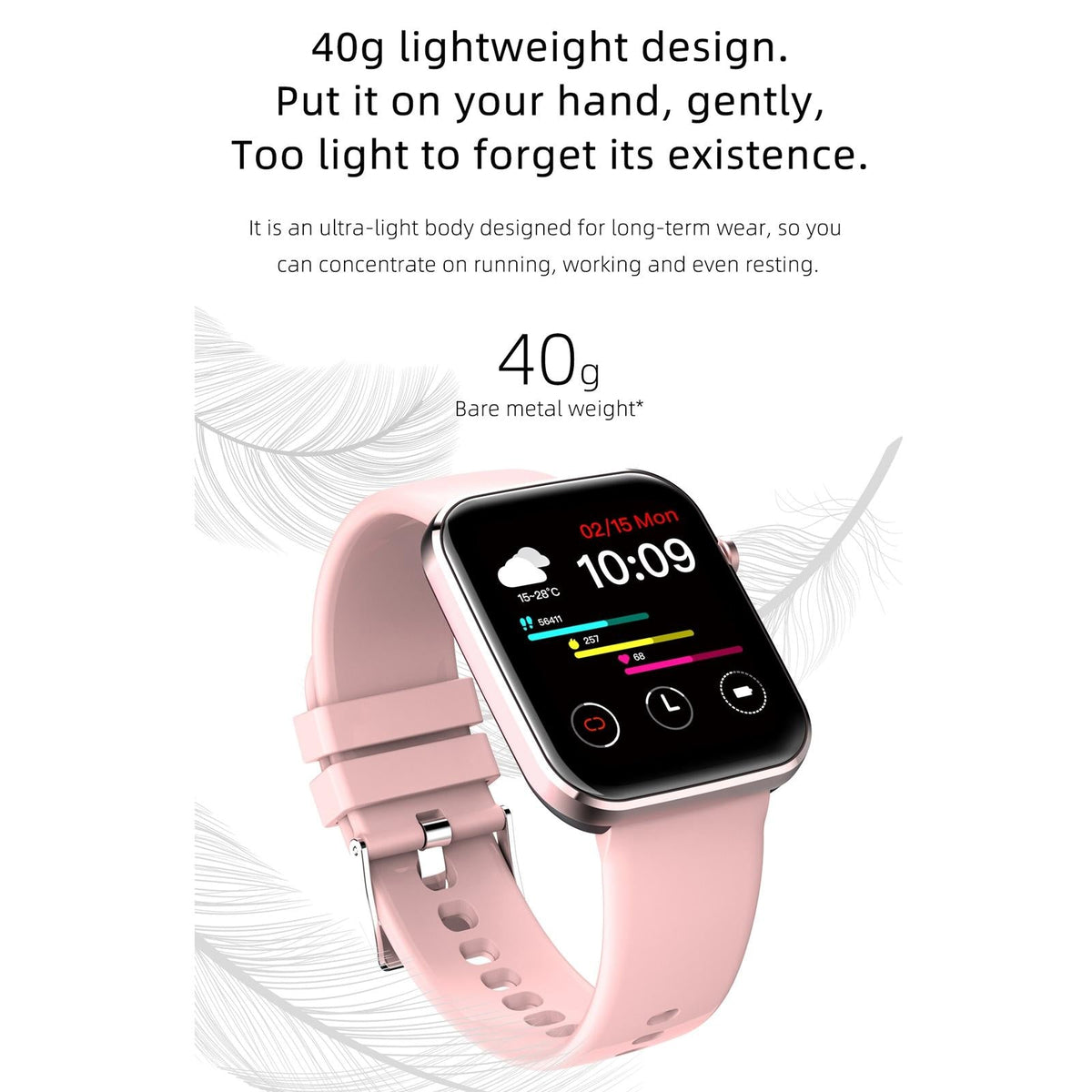 1.69 Inch Ip67 Waterproof Smart Watch With Touch Screen Health Monitoring - Black