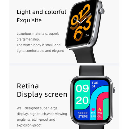 1.69 Inch Ip67 Waterproof Smart Watch With Touch Screen Health Monitoring - Black