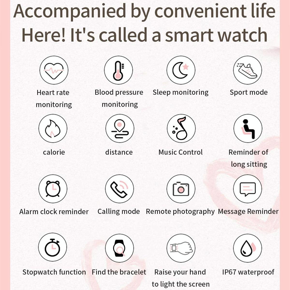 Smart Wristband With Waterproof Heart Rate And Blood Pressure Monitoring - Pink