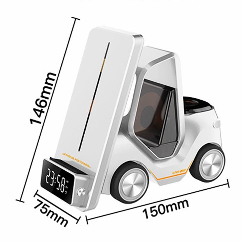 5 In 1 Car Desktop Alarm Clock With Wireless Charging - Gray