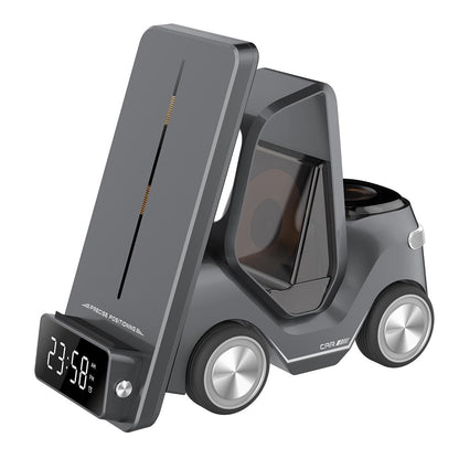 5 In 1 Car Desktop Alarm Clock With Wireless Charging - Gray