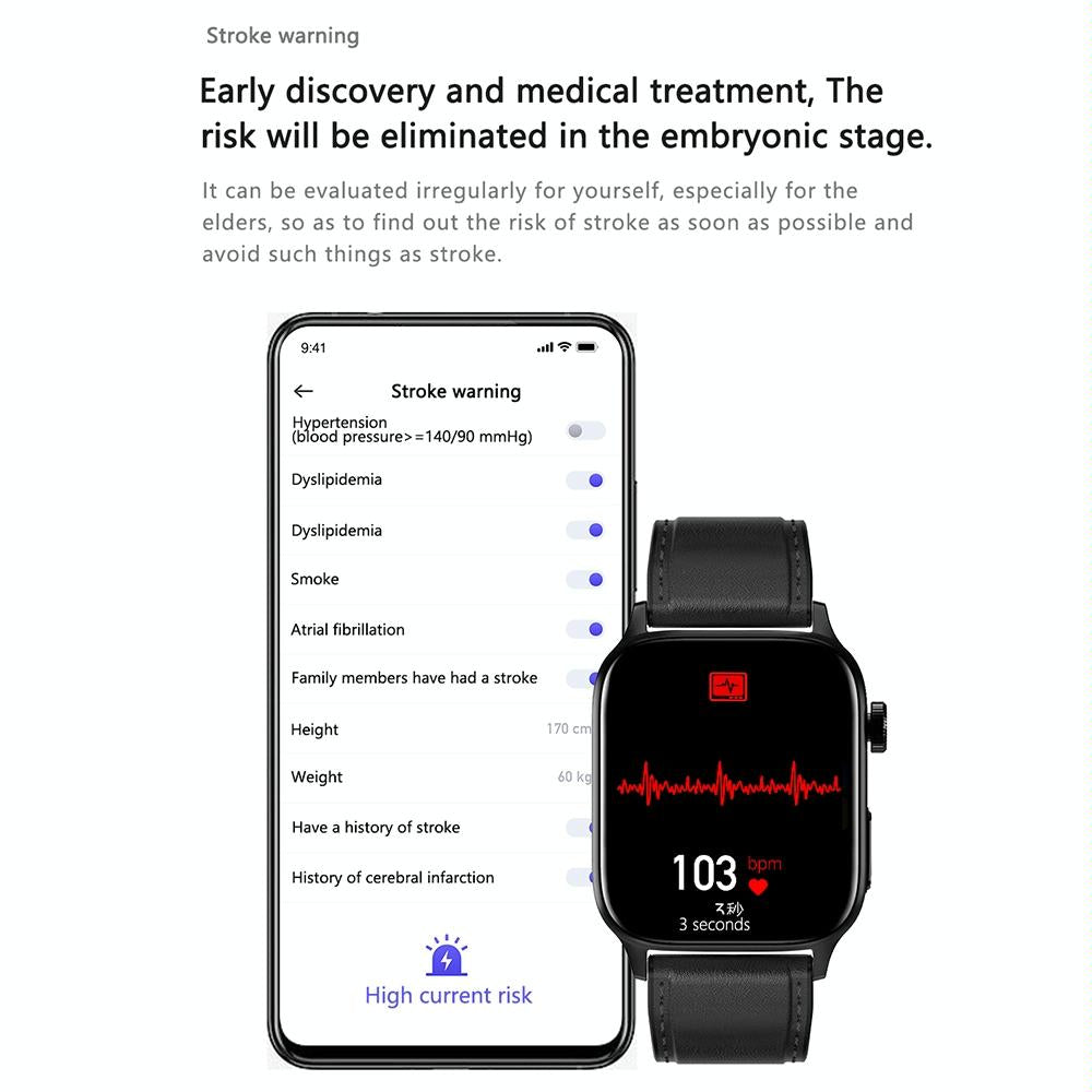 1.85 Inch Tft Screen Leather Band Health Smart Watch Support Bluetooth Call / Plateau Blood Oxygen / Body Temperature / Arrhythmia / Ti Heart Rate Monitoring - Brown