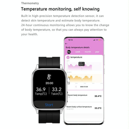 1.85 Inch Tft Screen Leather Band Health Smart Watch Support Bluetooth Call / Plateau Blood Oxygen / Body Temperature / Arrhythmia / Ti Heart Rate Monitoring - Brown