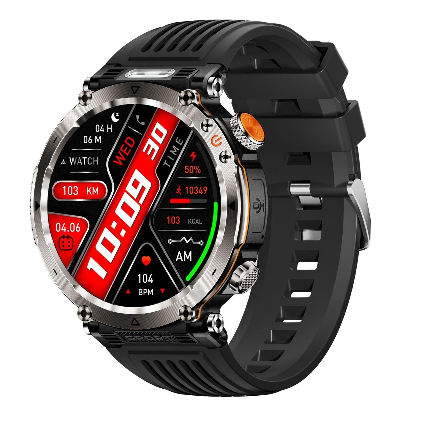 Waterproof Smart Watch With Flashlight And Compass - 1 Inch - Black
