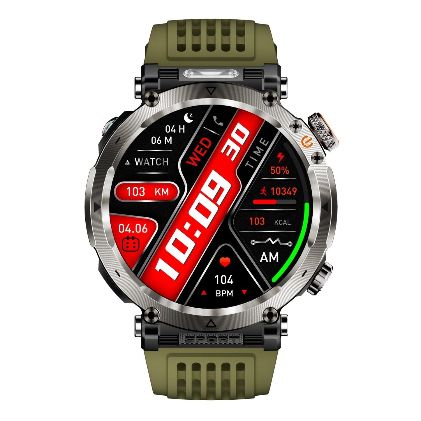 Waterproof Smart Watch With Flashlight And Compass - 1 Inch - Black