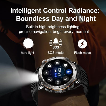 Waterproof Smart Watch With Flashlight And Compass - 1 Inch - Black
