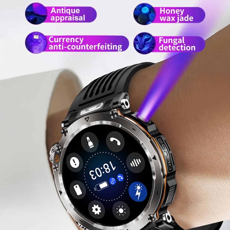 Waterproof Smart Watch With Flashlight And Compass - 1 Inch - Black