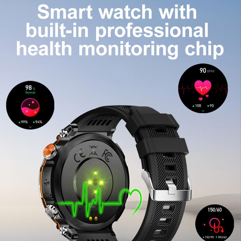 Waterproof Smart Watch With Flashlight And Compass - 1 Inch - Black