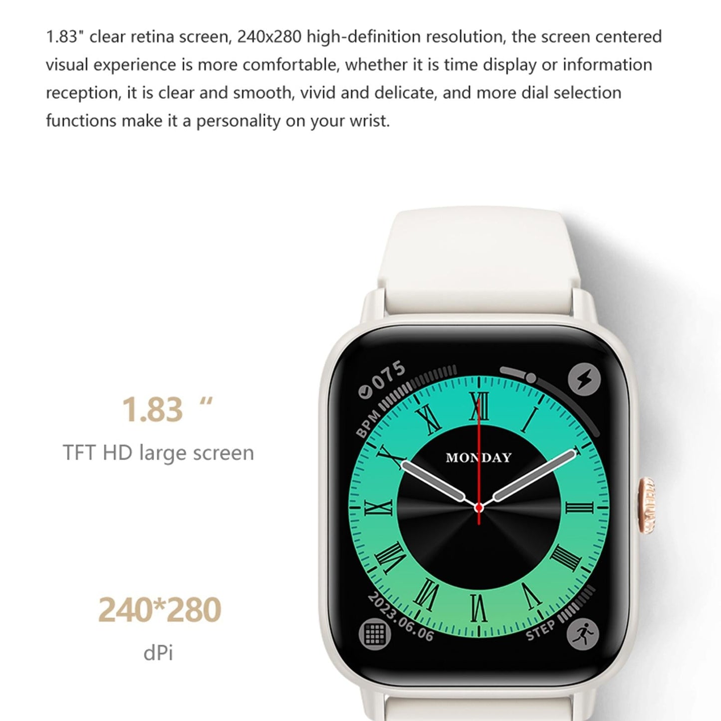 1.83 Inch Bt5.2 Smart Sport Watch Support Bluetooth Call / Sleep / Blood Sugar / Blood Oxygen / Heart Rate / Blood Pressure Health Monitor - Black
