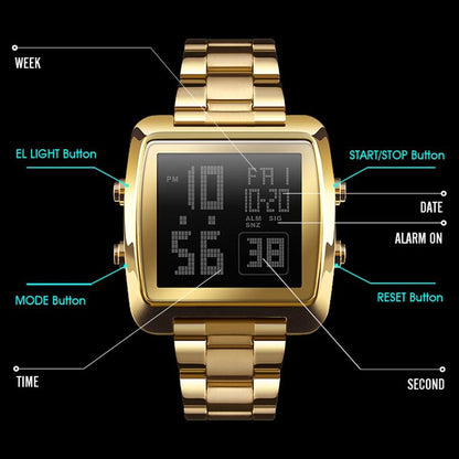 Vintage Gold Steel Square Watch - Waterproof & Luminous - Rose Gold