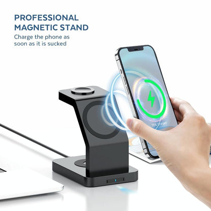 3 In 1 Magnetic Wireless Charger For Iphone Iwatch Airpods - Black