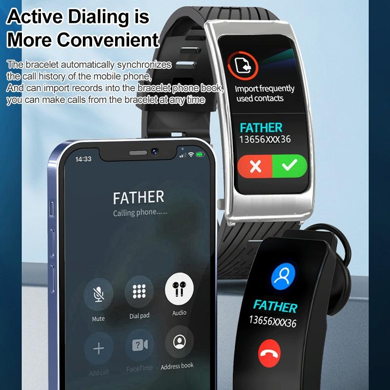 1.14 Inch Silicone Band Earphone Detachable Life Waterproof Smart Watch Support Bluetooth Call - Black Red