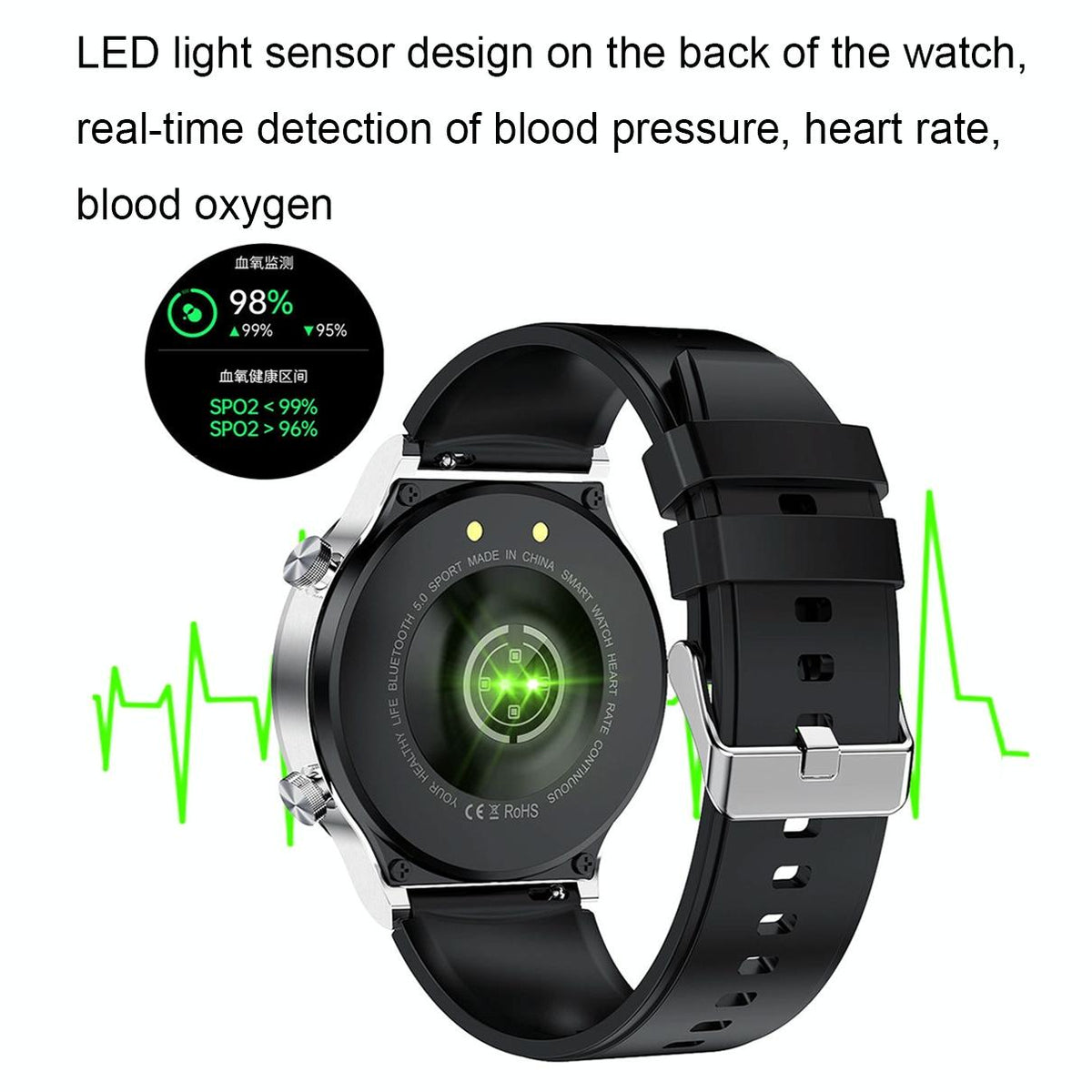 1.32 Inch Heart Rate Sleep Monitoring Smart Watch - Silver Silicone