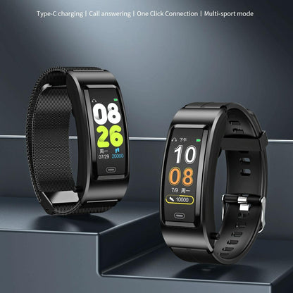 Bluetooth Sleep Heart Monitor Bracelet - B7 - Black + Black Silicone Strap