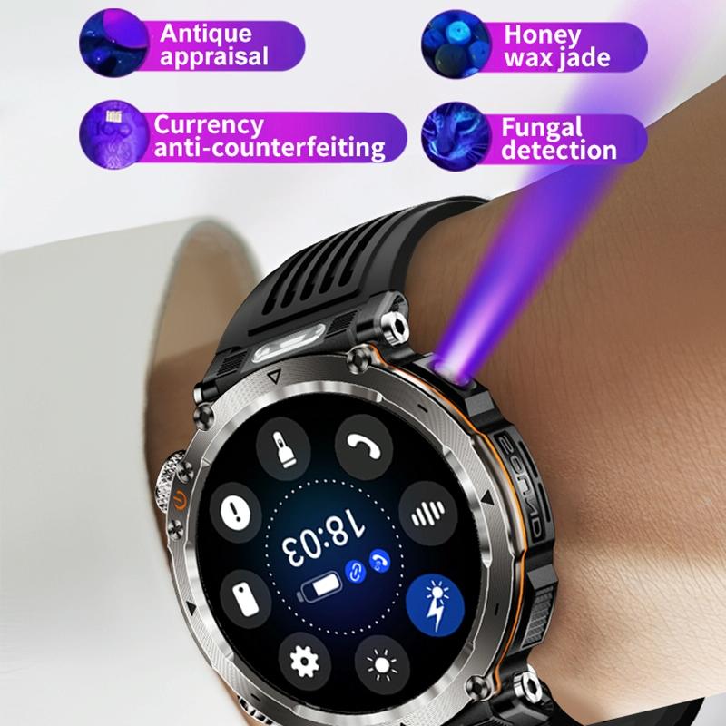Waterproof Smart Watch With Flashlight Banknote Detector And Compass - Camo - Army Green