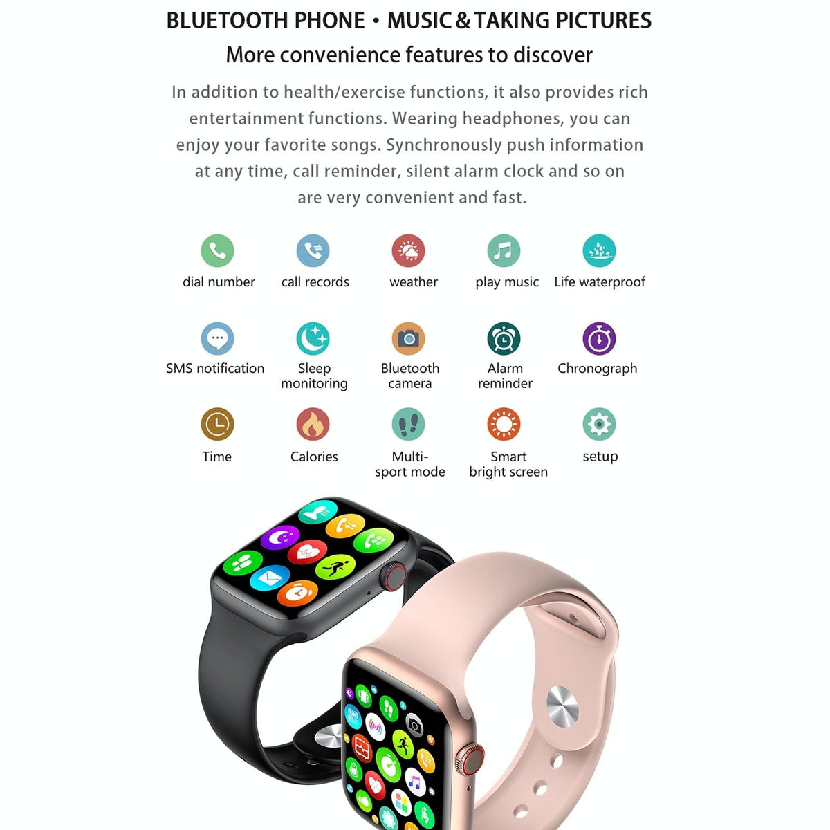 1.75 Inch Full Screen Ip67 Waterproof Smart Watch Support Sleep Monitor / Heart Rate Monitor / Bluetooth Call - Pink