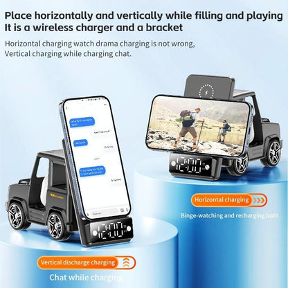 6 In 1 Car Shape Speaker With Clock & Wireless Charger - Orange