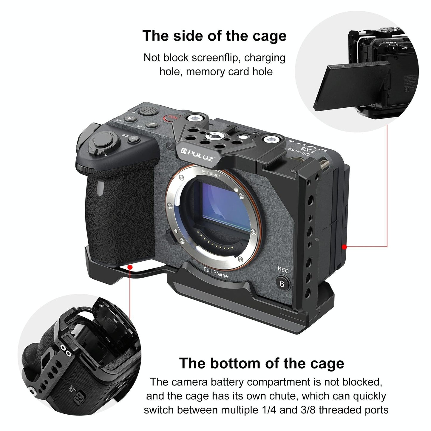 Camera Cage With Nota Slider - Metal Stabilizer Rig Black for Sony Ilme-Fx30 / Fx3