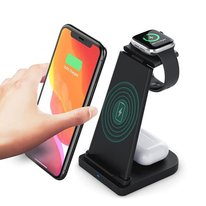 3 In 1 Foldable Charging Stand For Iphones Apple Watch And Airpods - Black