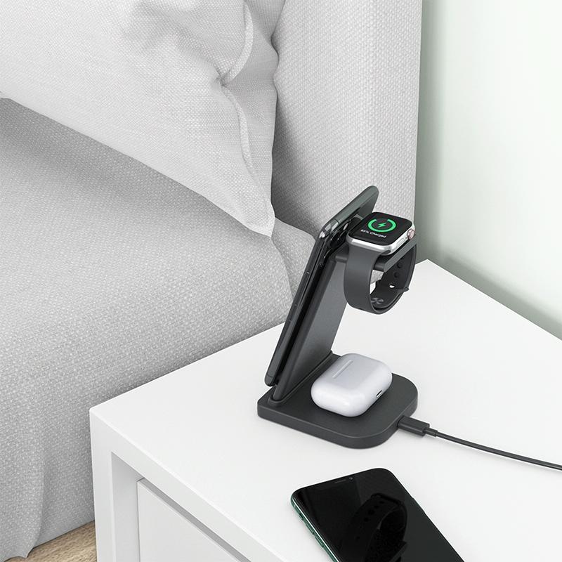 3 In 1 Foldable Charging Stand For Iphones Apple Watch And Airpods - Black