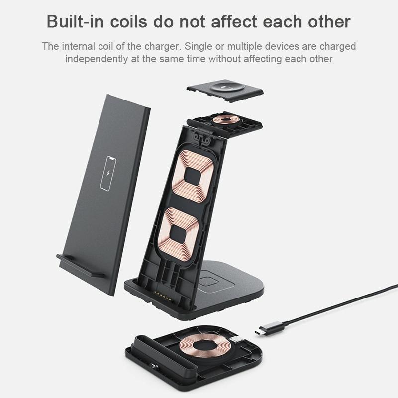 3 In 1 Foldable Charging Stand For Iphones Apple Watch And Airpods - Black