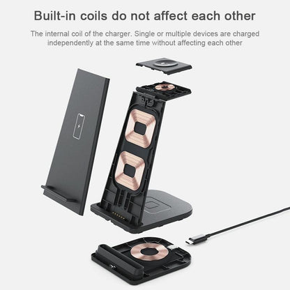 3 In 1 Foldable Charging Stand For Iphones Apple Watch And Airpods - Black