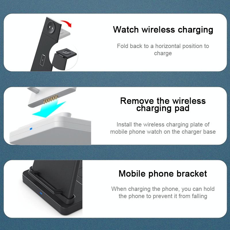 3 In 1 Foldable Charging Stand For Iphones Apple Watch And Airpods - Black