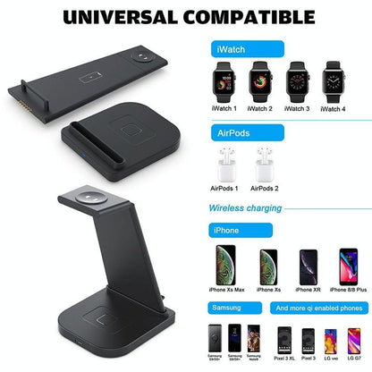 3 In 1 Foldable Charging Stand For Iphones Apple Watch And Airpods - Black