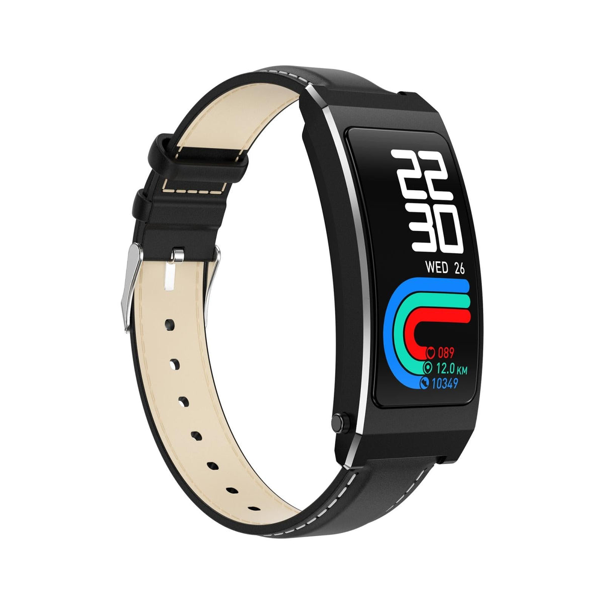 Smart Health Monitoring Bracelet With Bt Call And Leather Strap - Tarnish Silicone Strap
