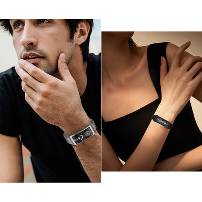 Smart Health Monitoring Bracelet With Bt Call And Leather Strap - Tarnish Leather Strap