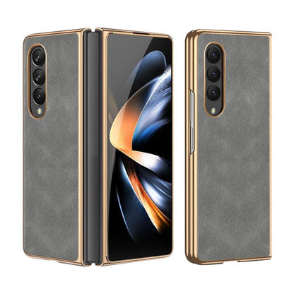 For Samsung Galaxy z Fold4 5G Foldable Lambskin Phone Case - Electroplated - Navy Blue