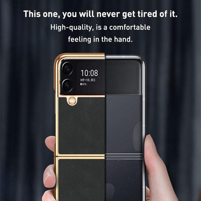 For Samsung Galaxy z Fold4 5G Foldable Lambskin Phone Case - Electroplated - Navy Blue
