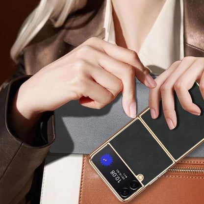 For Samsung Galaxy z Fold4 5G Foldable Lambskin Phone Case - Electroplated - Navy Blue