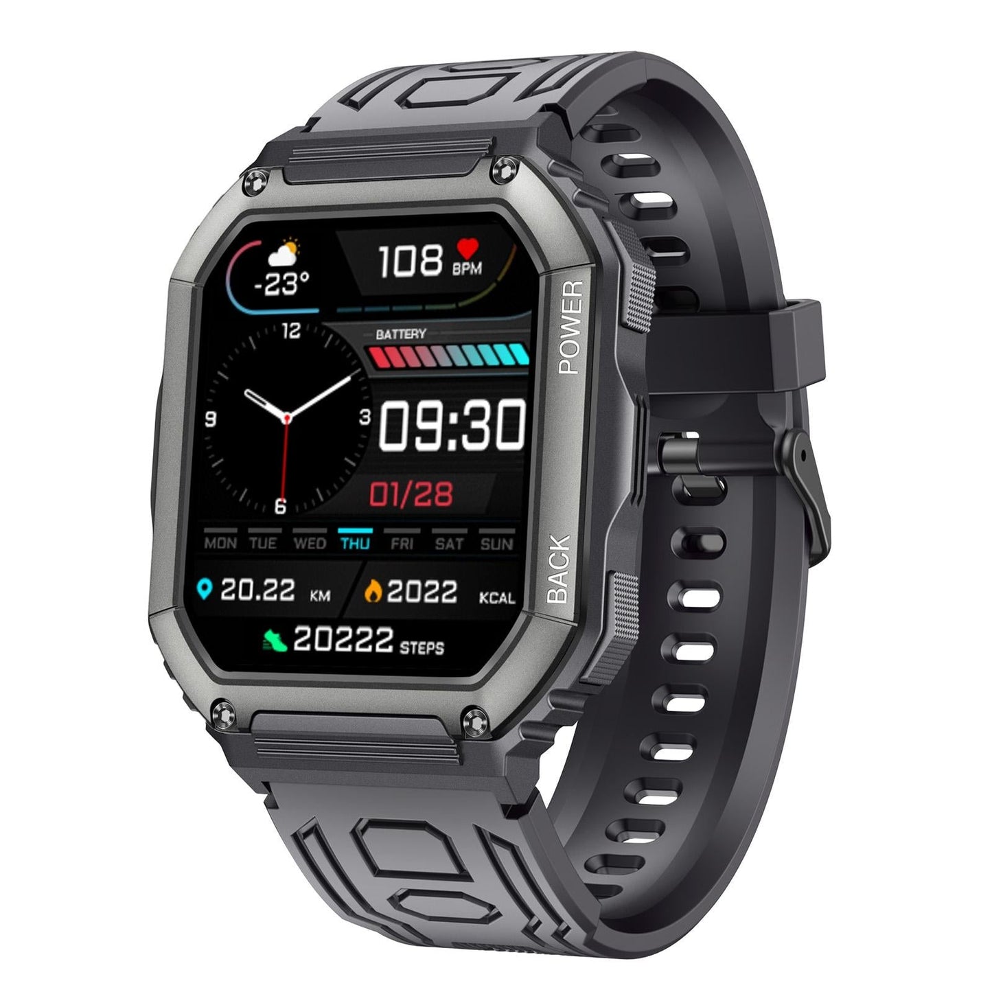 Waterproof Pedometer Sport Smart Watch Support Heart Rate / Blood Pressure Monitoring / Bt Calling - Black