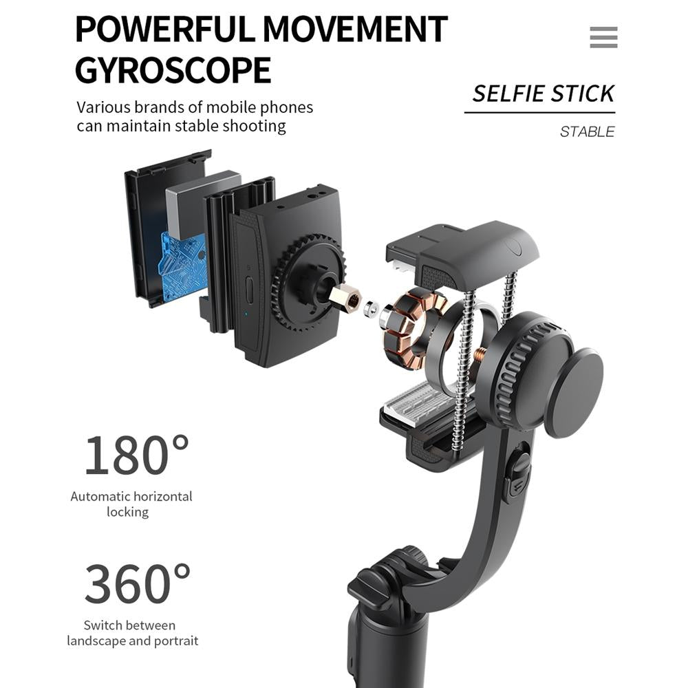 Bluetooth Gimbal Stabilizer with Remote and Tripod - Black