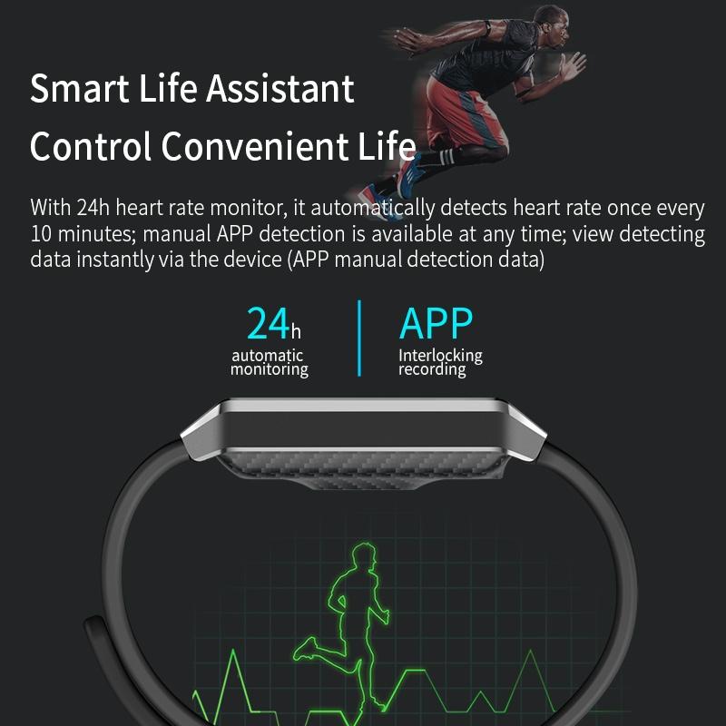 Waterproof Smart Bracelet With Tft Screen - 6 Inches - Black