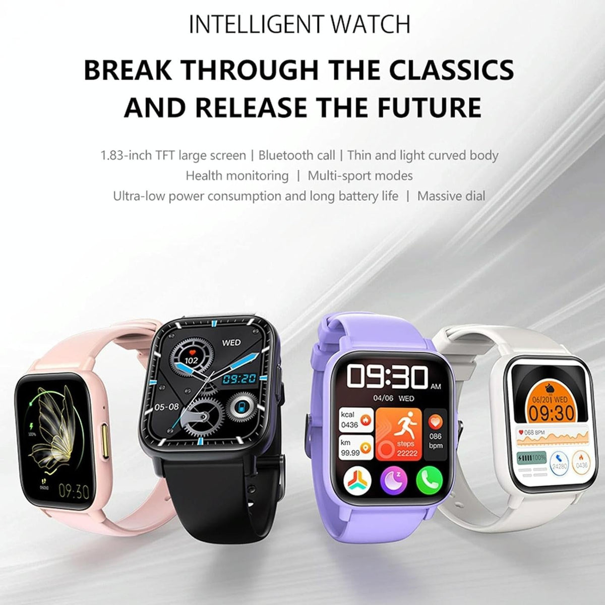 1.83 Inch Ip68 Waterproof Smart Watch Support Body Temperature Monitoring / Heart Rate / Blood Oxygen / Blood Pressure Monitoring - Black