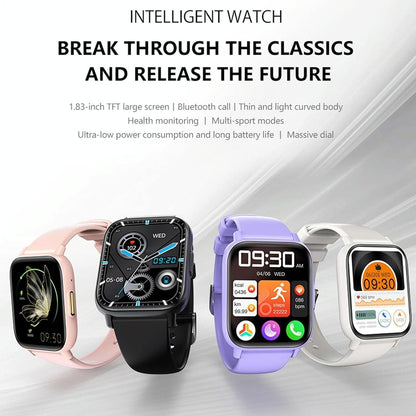 1.83 Inch Ip68 Waterproof Smart Watch Support Body Temperature Monitoring / Heart Rate / Blood Oxygen / Blood Pressure Monitoring - Black