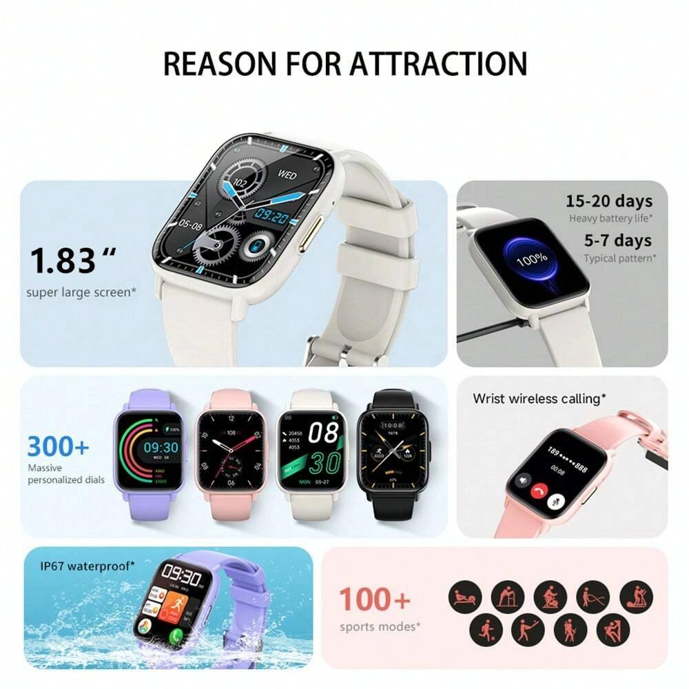 1.83 Inch Ip68 Waterproof Smart Watch Support Body Temperature Monitoring / Heart Rate / Blood Oxygen / Blood Pressure Monitoring - Black
