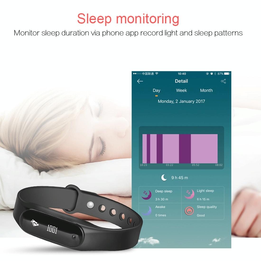 Bluetooth Smart Bracelet With Heart Rate Monitor And Sleep Tracker - Black