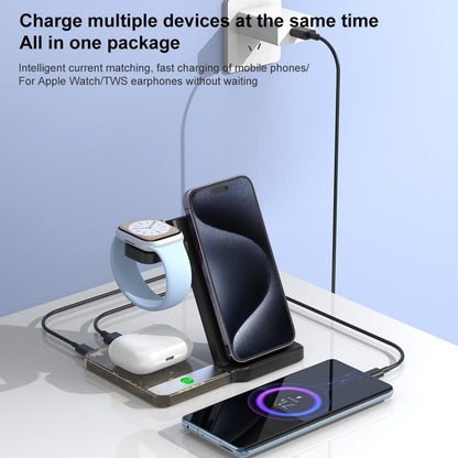 15W 5 In 1 Foldable Magnetic Wireless Charger With Night Light - Black