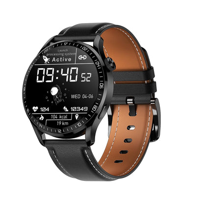 1.32 Inch Heart Rate Detection Smart Watch - Black + Leather