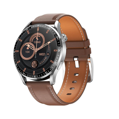 1.32 Inch Heart Rate Detection Smart Watch - Black + Leather