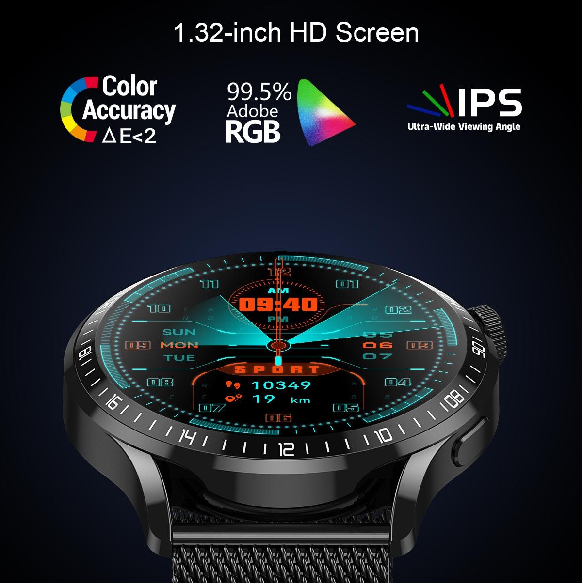 1.32 Inch Heart Rate Detection Smart Watch - Black + Leather